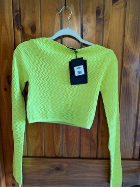 Agent Provocateur Neon Lime Wave-Textured Long Sleeve Crop Top